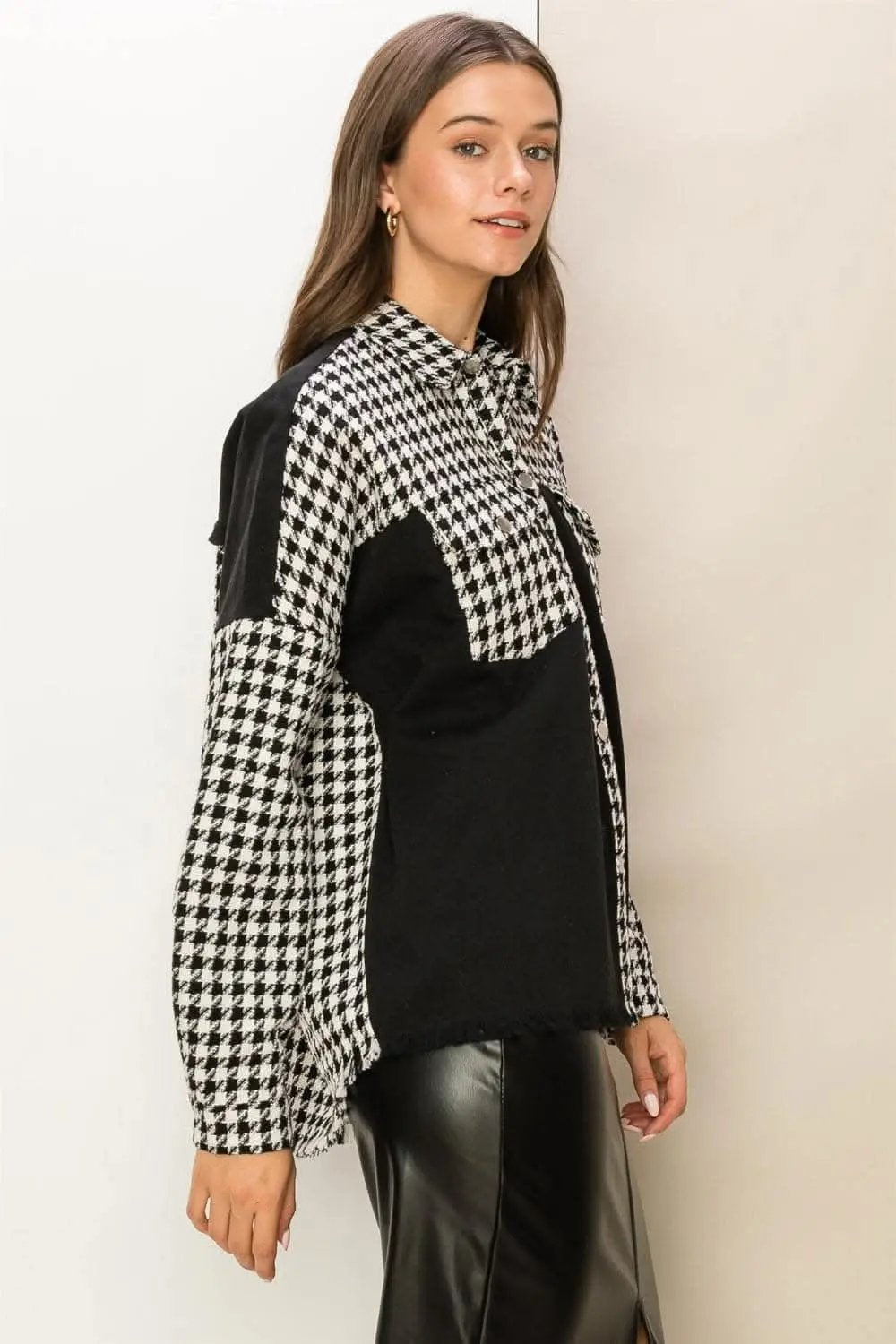 HYFVE Houndstooth Contrast Raw Hem Jacket - Love Salve
